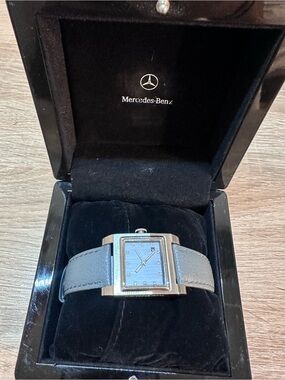 Vintage Mercedes Benz Watch Blue Leather Original Box Rare Luxury Collectible
